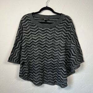 Black and Gray Chevron Knit Poncho Cape Size M Whimsigoth Artsy Chic